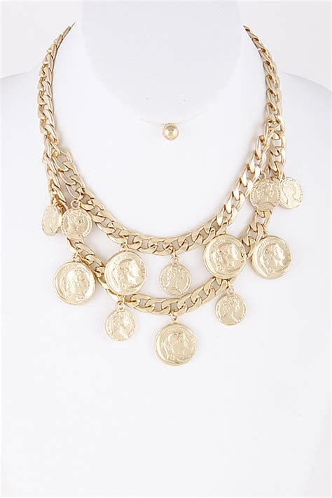 Ms8620 Gold Coin Mixed Metal Layered Necklace 8kca2 Statement Necklaces