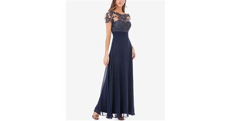 Js Collections Embroidered Illusion Bodice Gown In Navy Blue Lyst