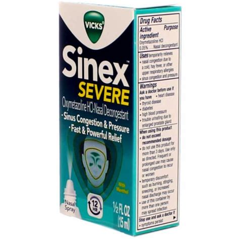 Vicks Sinex Severe Nasal Decongestant Spray 05 Fl Oz 1 Metro Market