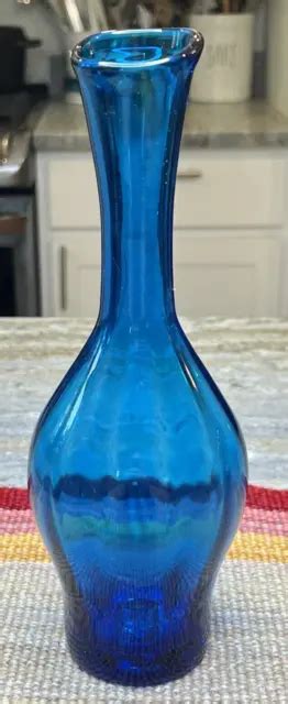 Blenko Art Glass Vase 64d Turquoise Blue Ribbed Optic Joel Myers 1964 10 Height 35 00 Picclick