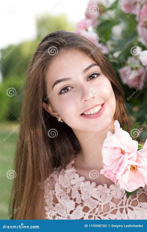 Portrait Of A Beautiful Girl Happy Girl Roses Rosarium Garden