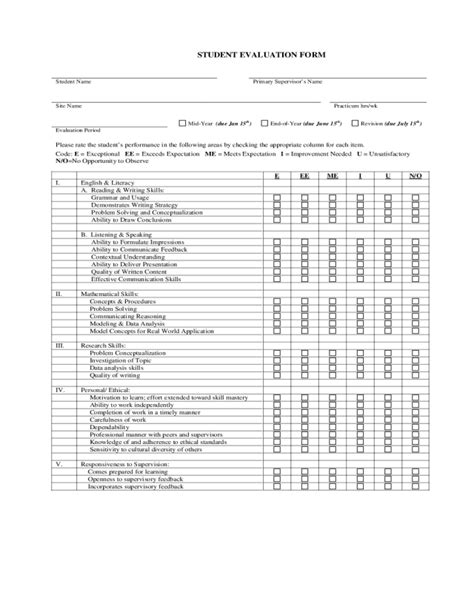 2022 Student Evaluation Form Fillable Printable Pdf And Forms Handypdf