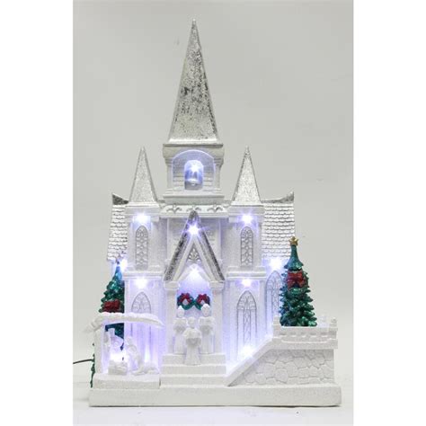 Holiday Living Resin Lighted White Church Christmas Collectible At
