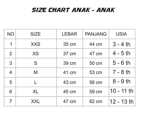 19 Info Penting Size Chart Celana Training Anak