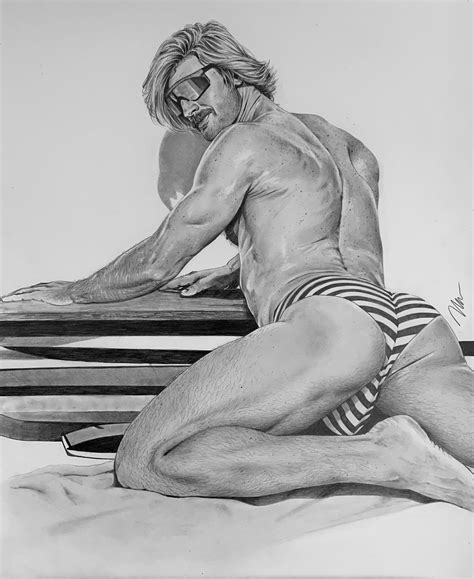 Rule 34 Ass Back Muscles Beach Black And White Brad Welch Art Butt Caucasian Caucasian Male