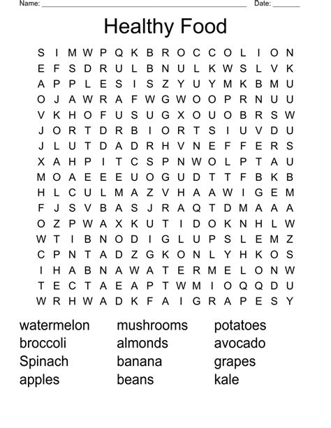 Healthy Food Word Search Printable