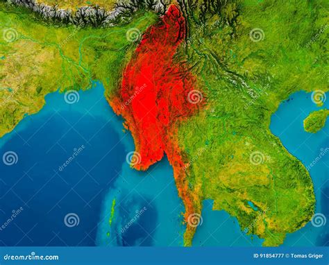 Myanmar On Physical Map Stock Illustration Illustration Of Asia 91854777