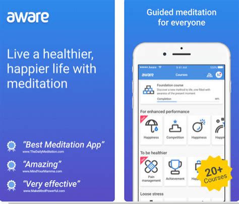 Has a nice array of guided meditation options. Aware Premium- Meditation App Free Lifetime Access [iOS ...