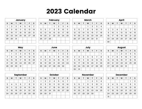 Yearly Calendar 2023 A Printable Calendar