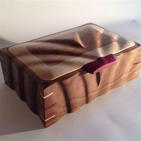 Hand Crafted Sculpted Keepsake Box In Walnut Maple And Cherry By Rocky