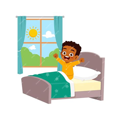 Premium Vector Little Kid Wake Up In The Morning