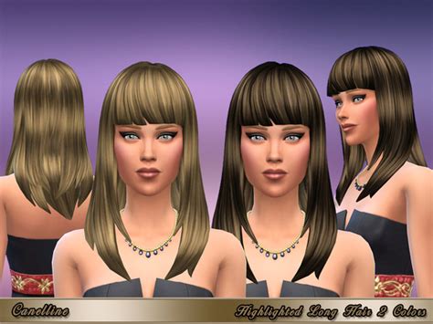 The Sims Resource Long Straight Hair With Bangs Blond And Brown