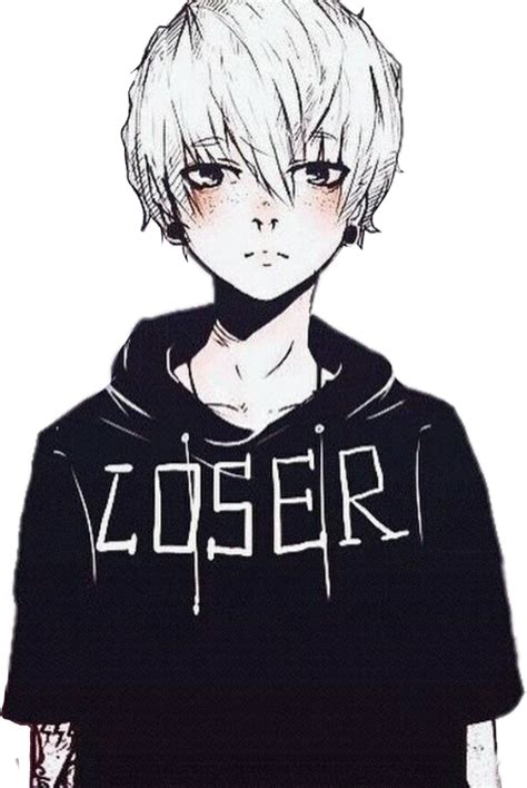 Animeboy Anime Boy Piercing Black Loser Whitehair
