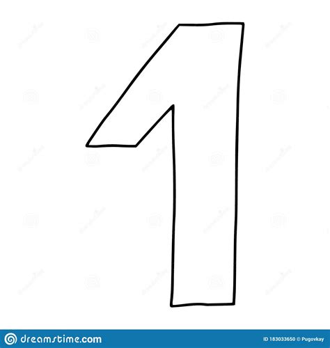 The Number 1 Drawn In The Doodle Styleoutline Drawing By Handblack