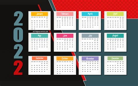 Download Wallpapers 2022 Calendar Red Gray Background 2022 All Months