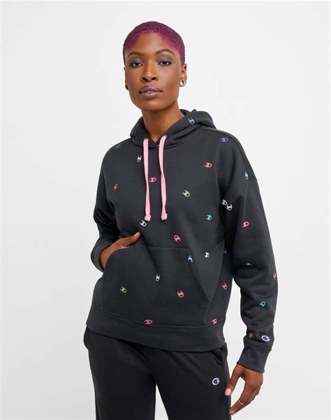 Womens Powerblend Fleece Relaxed Hoodie All Over Print Champion