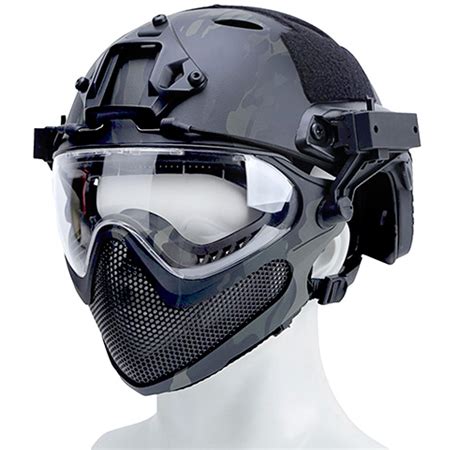 Wosport Pilot Helmet With Steel Mesh Black Camo Airsoft Guns