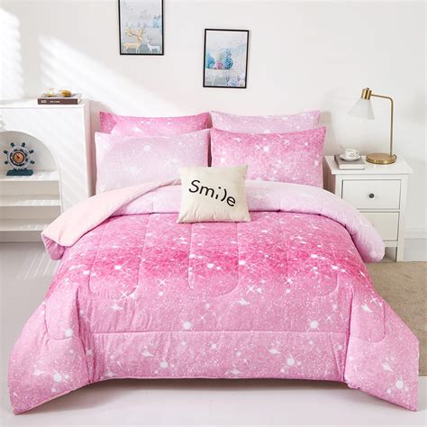 シャイニングゴールデン Inron Pink Glitter Comforter Sets For Girls Womenfull