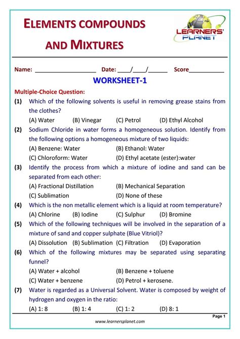 Grade 9 Science Olympiad Elements Compound And Mixtures Magazine
