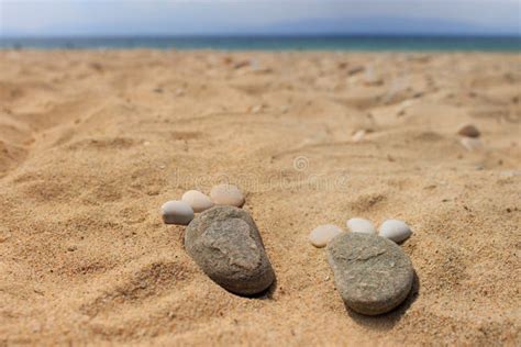Stone Footsteps On The Sand Stock Photo Image Of Ocean Detail 126242164