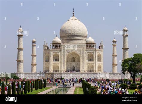 Panorama Of Taj Mahal With Walkway Garden Square Reflecting Pool And