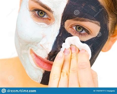 Girl Remove Black White Mud Mask From Face Stock Image Image Of Apply Charcoal