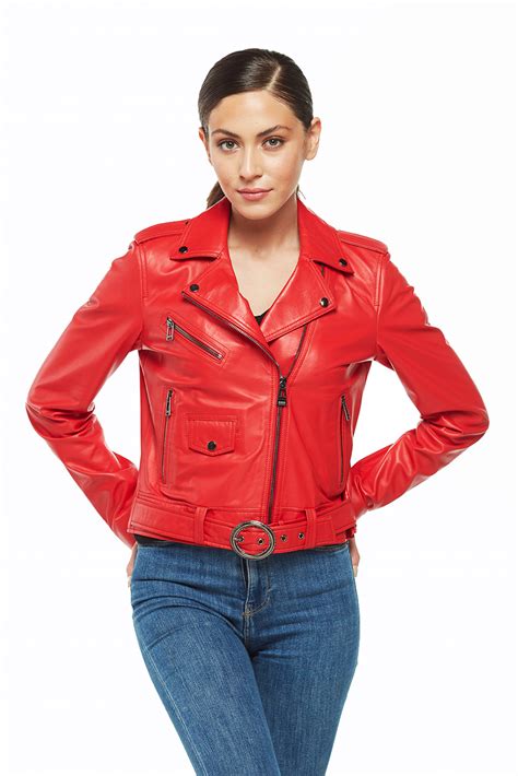 Shiela Women S Real Red Leather Brando Jacket