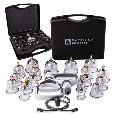 myofascial releaser professional cupping therapy set 18 multi sized vacuum cups with two hand