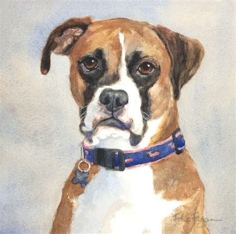 Boxer Print Of Watercolor Dog Painting By Ediefaganart Watercolor Dog