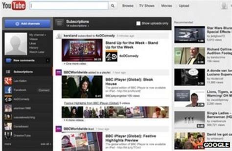 Youtubes Website Redesign Puts The Focus On Channels Bbc News