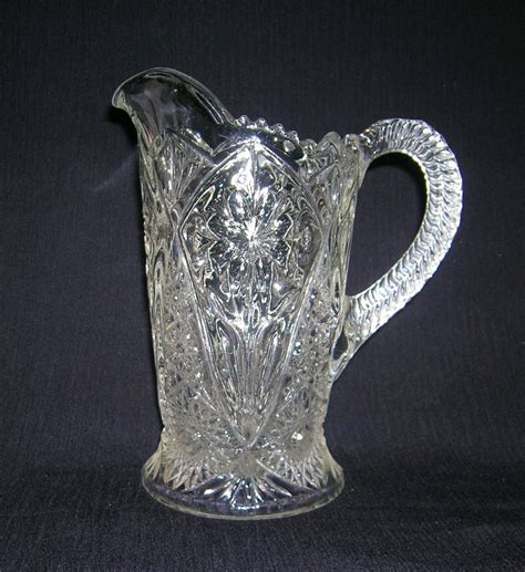 Large 48 Ounce Vintage Imperial Pressed Crystal Clear Glass Water Pitcher Cosmos Pattern Line