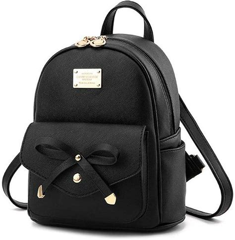 Girls Black Mini Backpack Purse Leather Cute Bowknot