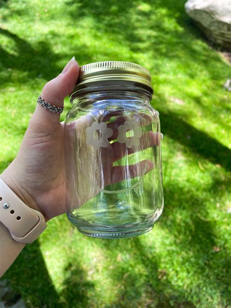 Smile Etched Glass Mason Jar Cup Iced Coffee Aesthetic Etsy India
