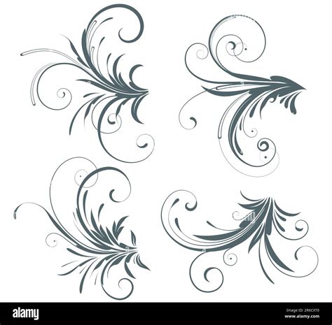Vector Illustration Set Of Four Swirling Flourishes Decorative Floral