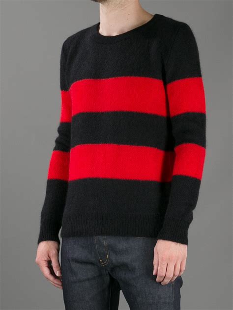 Lyst Saint Laurent Striped Sweater In Red For Men