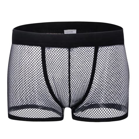 Buy Breathable Solid Ice Silk Men Cool Underpant U Convex Design Underwear Sexy Mesh Trunks Low