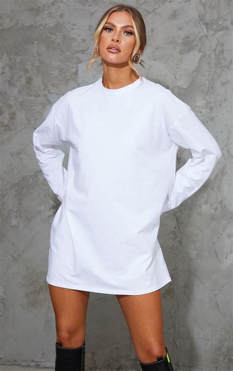 White Cotton Round Neck T Shirt Dress Prettylittlething