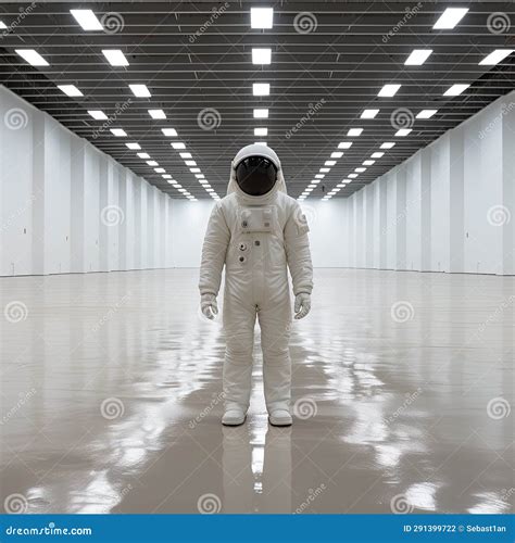 Astronaut Cosmonaut Stands In A White Room Room With Water To Another
