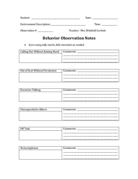 Anyhow, after observing teachers during the week, i thought i would write up another post to support those teachers that have been successful for the celta course or those that have inspections or lesson observations due. Behavior observation notes template