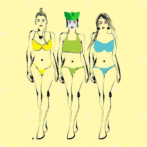 Free Hand Drawing Of Three Beautiful Women In Bikinis Stock Illustration Illustration Of
