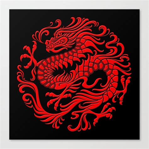 Traditional Red Chinese Dragon Circle Canvas Print By Jeff Bartels