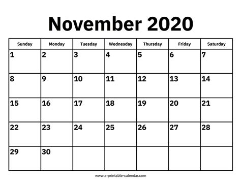 Monthly calendar for the month november in year 2018. November 2020 Calendar | Calvert Giving