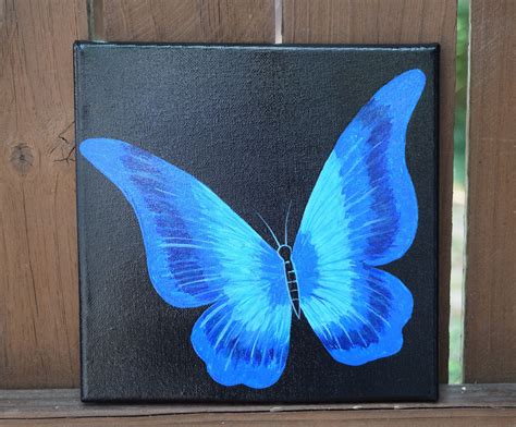 Beautiful Blue Butterfly Painting On 8x8 Canvas Etsy Butterfly Art