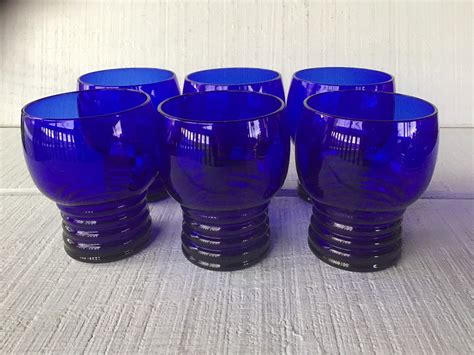 6 Shaeffer Cobalt Blue Pattern By Imperial Glass Ohio 8 Ounce Flat