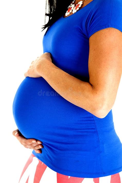 Close Up Of A Pregnant Mother Wearing A Blue Top Stock Image Image Of Belly Abdomen 43125353