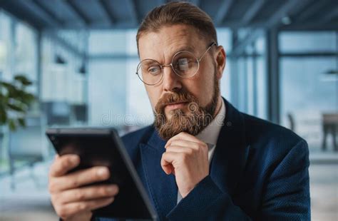 Man Using Tablet At Office Stock Photo Image Of Handsome 241963778