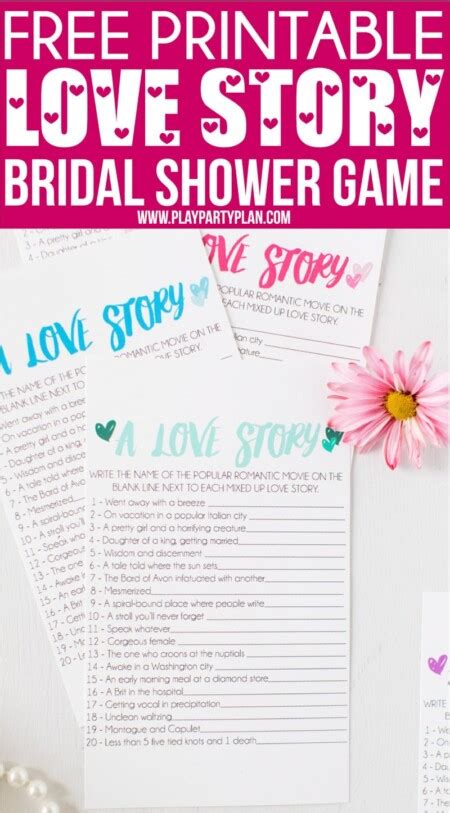 Free Printable Love Story Bridal Shower Game Play Party Plan