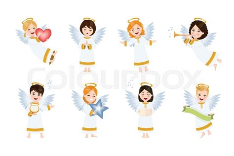 Eight Cute And Happy Angels Set Stock Vector Colourbox