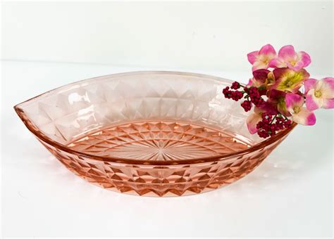 Windsor Pink Depression Glass Bowl By Jeanette Marquis Shape Cube
