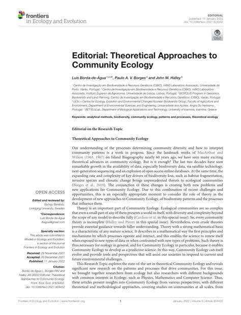 Pdf Editorial Theoretical Approaches To Community Ecology